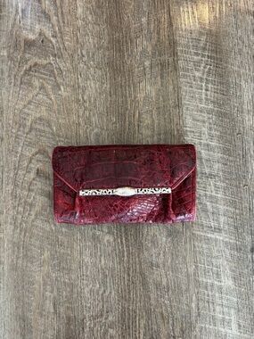 Brighton Red Croc-Embossed Leather Wallet with Silver Accent